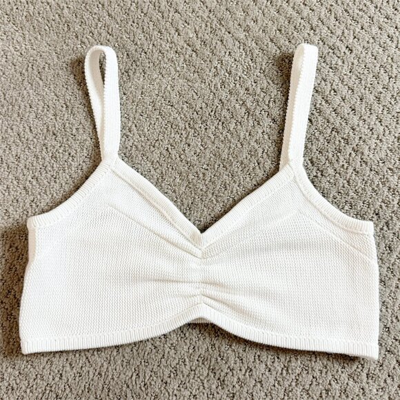 White sweater knit crop bralette Ruched front sweetheart neckline - Picture 1 of 9